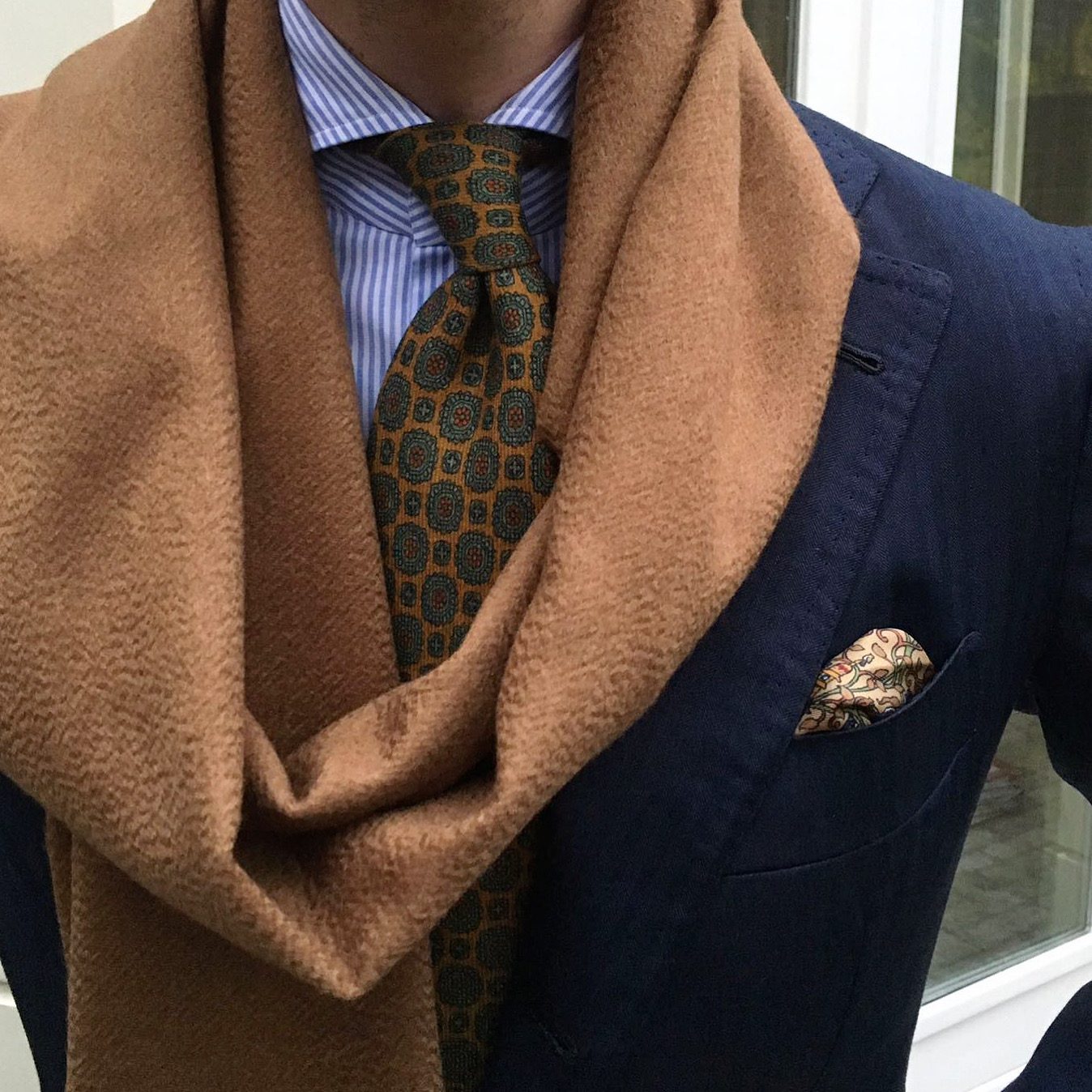 Wool Print Tie in Brown/Blue/Red Medallion