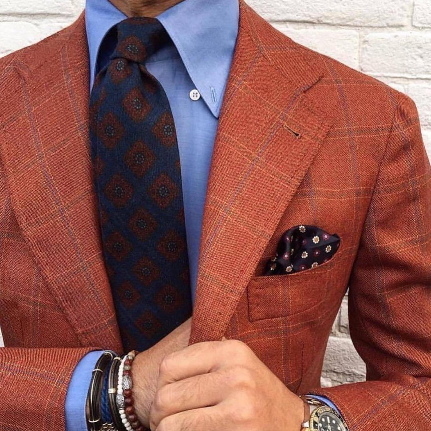 Wool Print Tie in Brown/Blue/Red Medallion