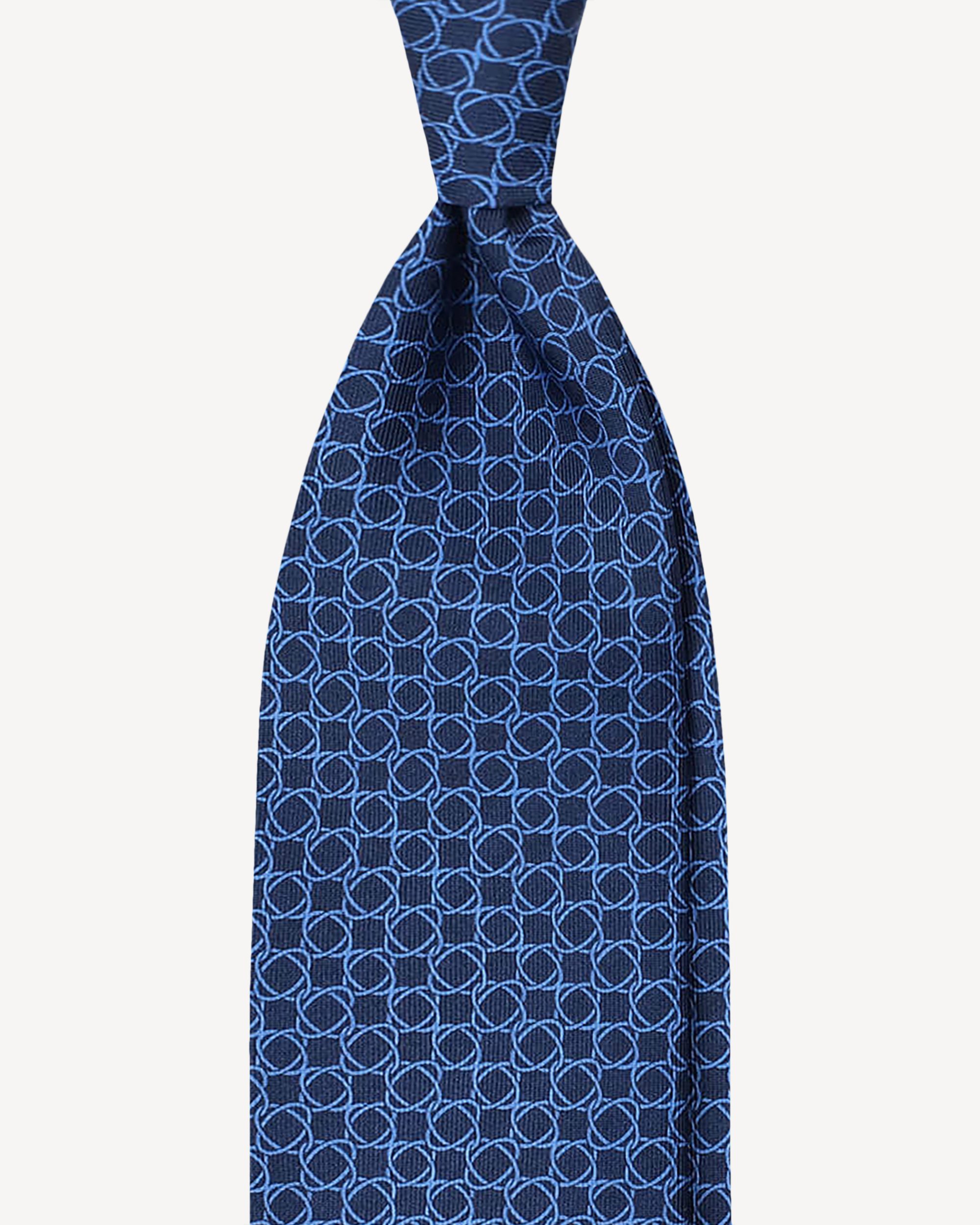 Oval Chain Selftipped Italian Silk Tie - Navy/Blue | Viola Milano