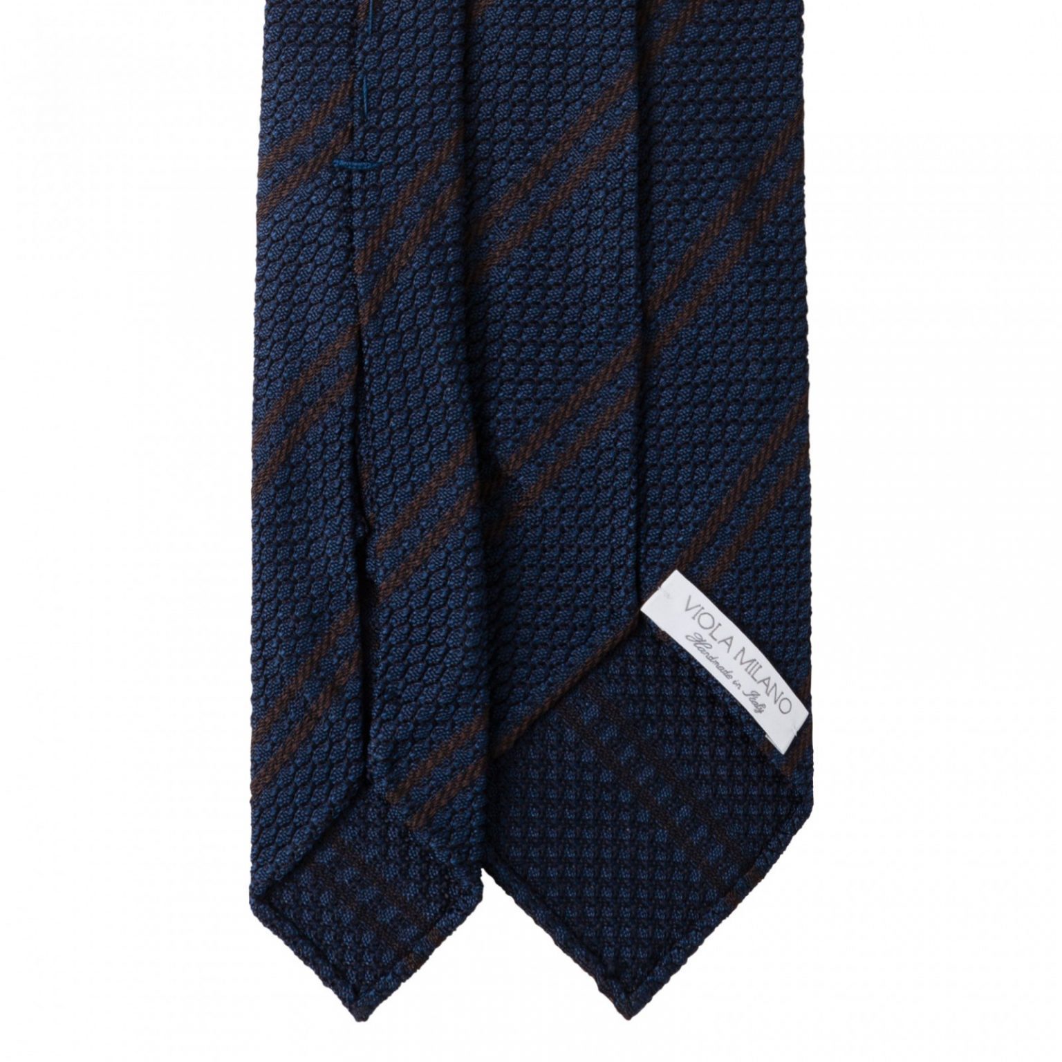 Classic Stripe 3-fold Grenadine Tie - Navy/Brown - Viola Milano