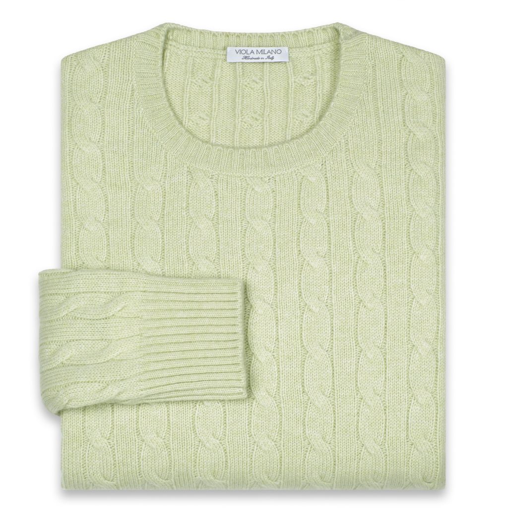 Cable Knit 100% Cashmere Sweater - Pistasch • Viola Milano