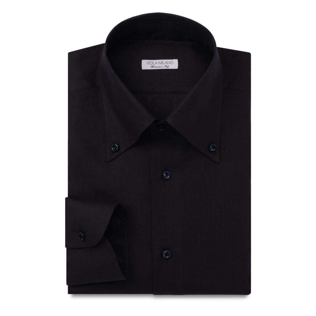 Solid 100% Linen Button-Down Collar Shirt - Midnight Navy | Viola Milano