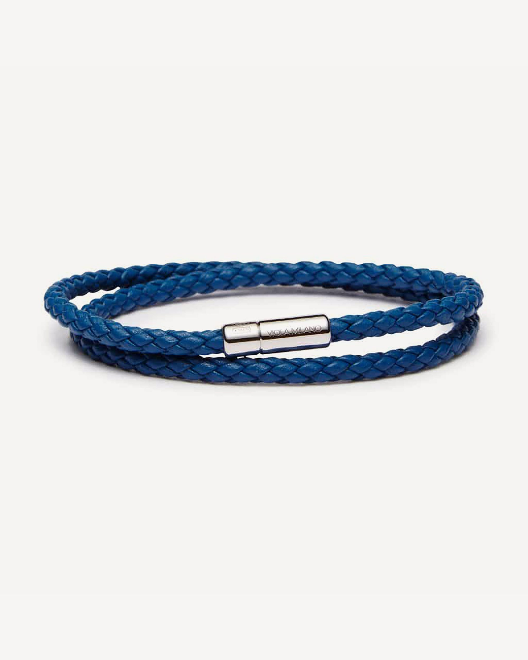 Mandelli Leather Braided Belt in Royal Blue