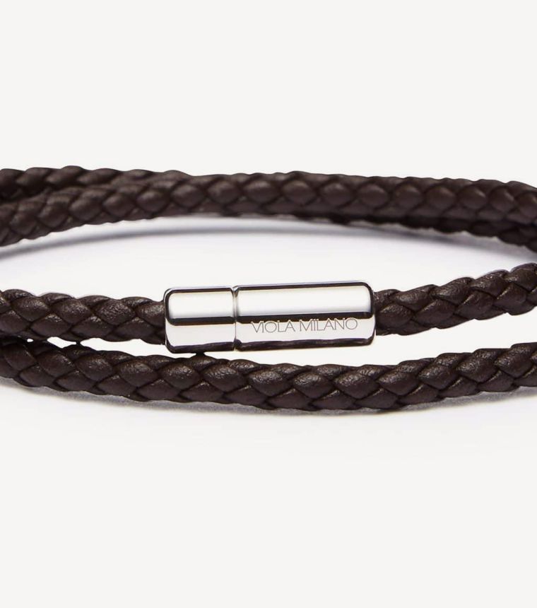 Men's Hand Braided Brown Leather Wrap Bracelet - Double Cinnamon