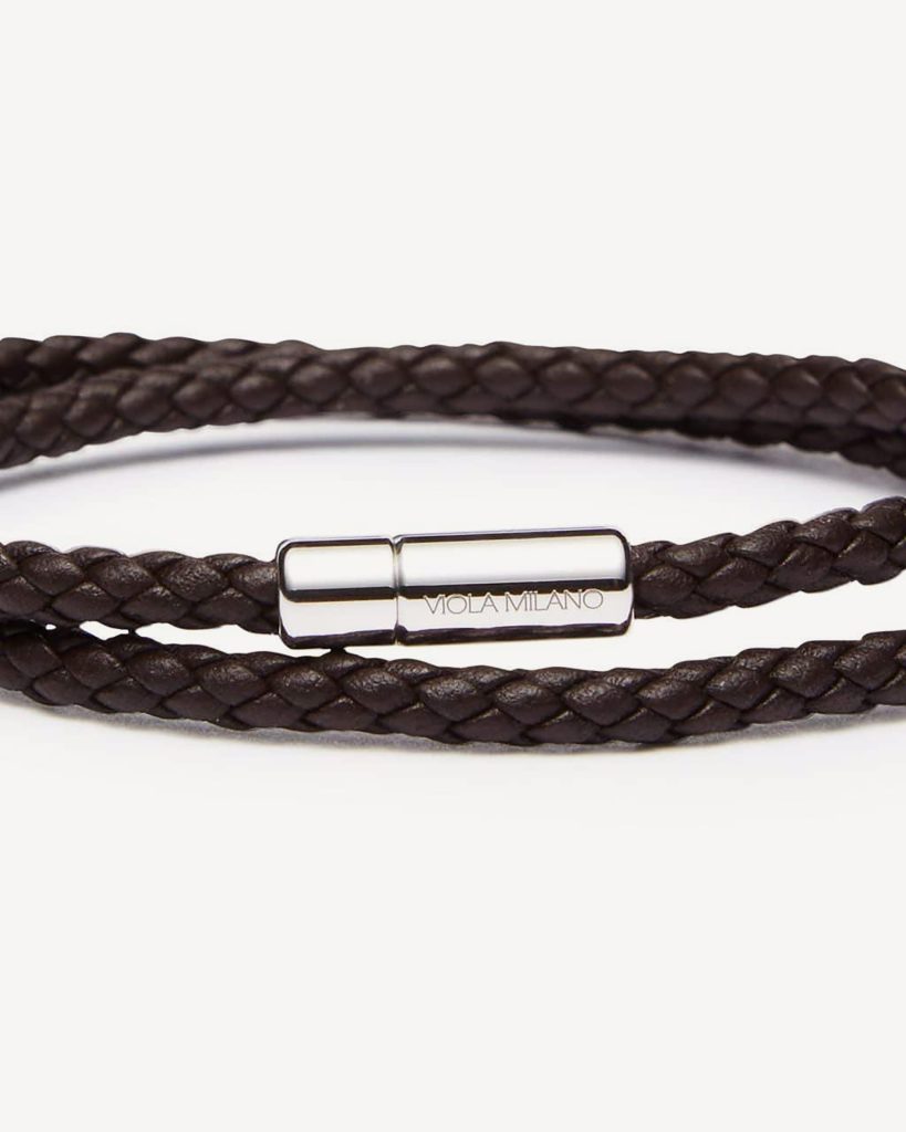 Double Round Black Braided Italian Antique Leather Bracelet