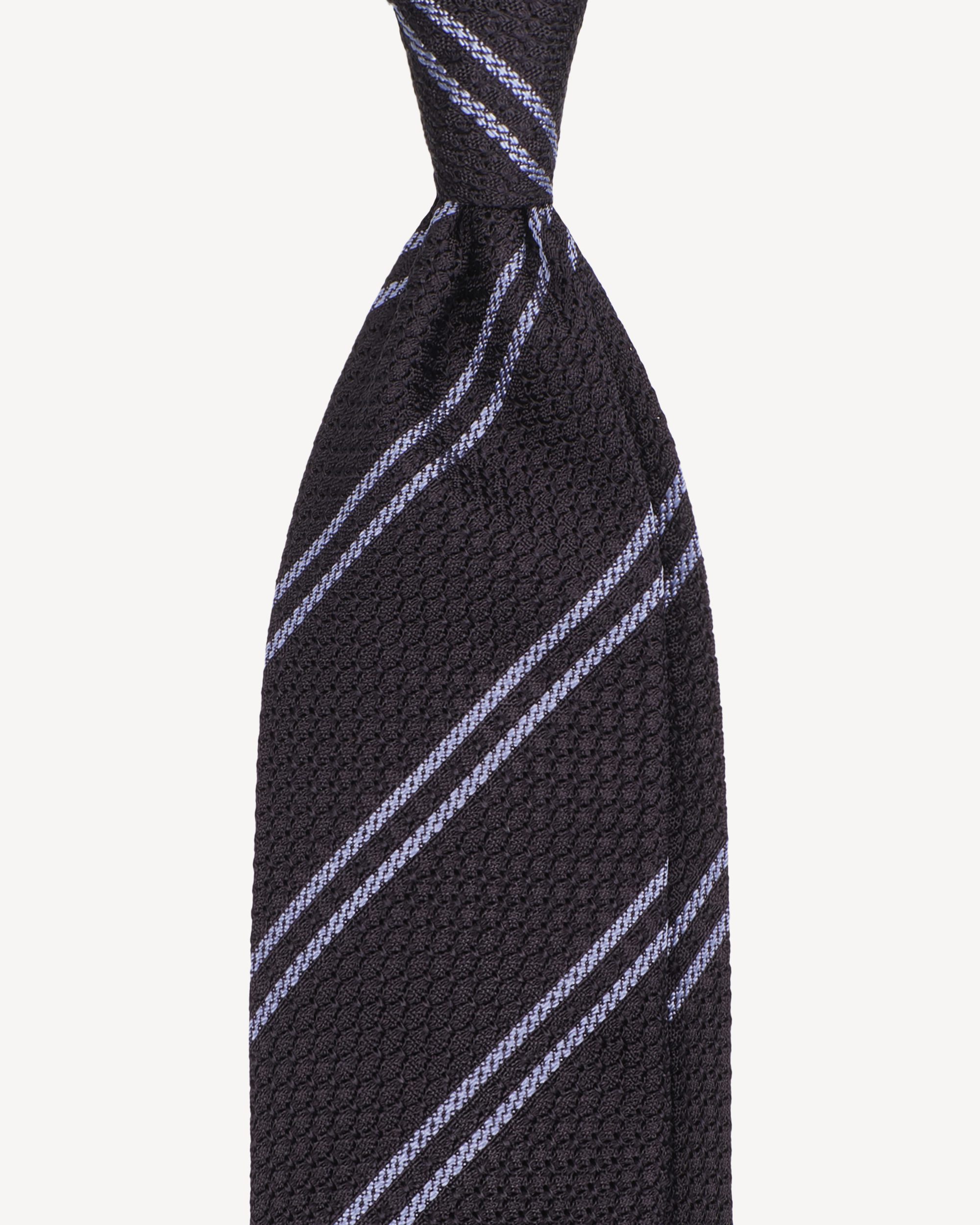 Intro Navy and Steel Blue Block Striped Grenadine Tie Length: 58⅜ Width: 3½”