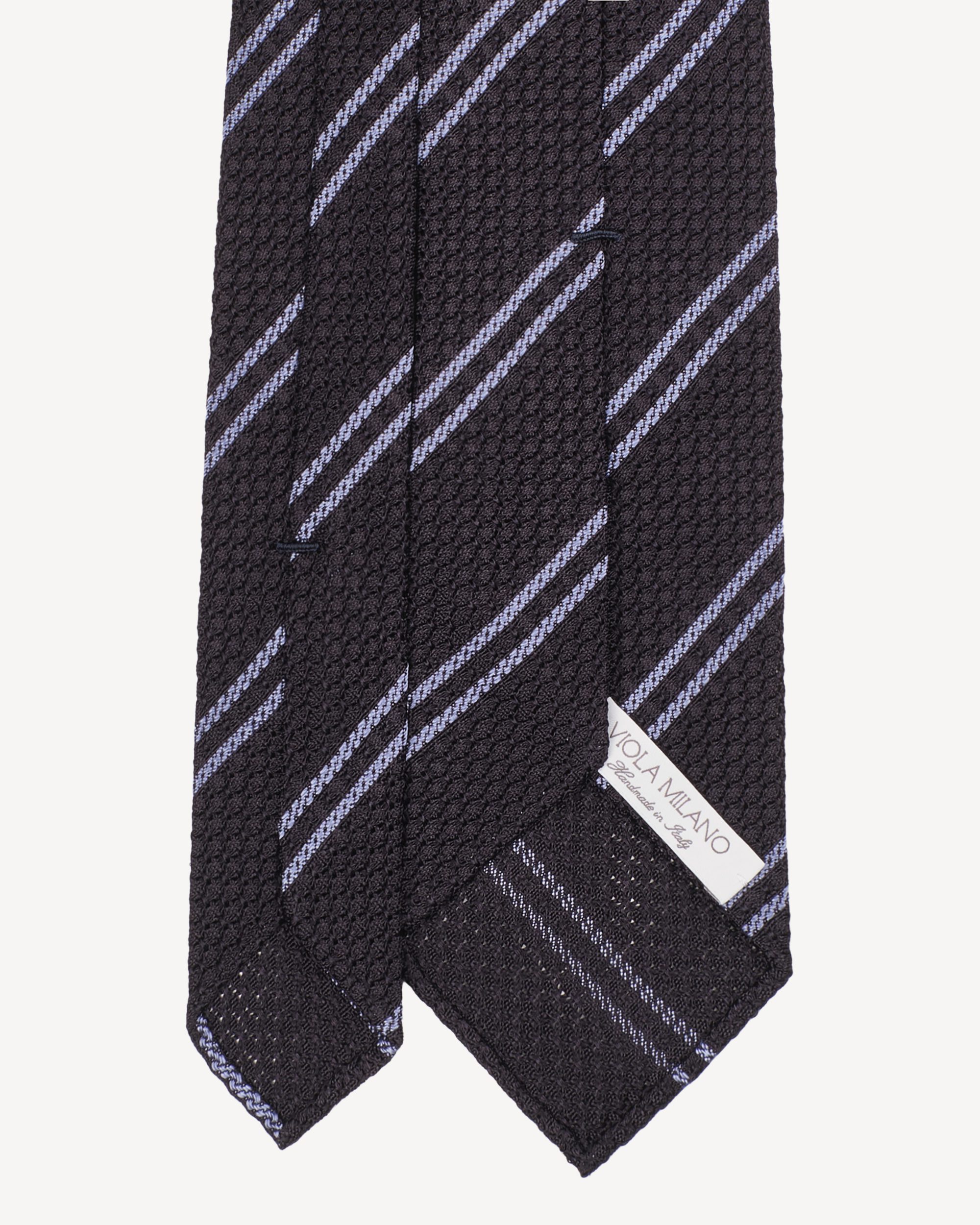 Intro Navy and Steel Blue Block Striped Grenadine Tie Length: 58⅜ Width: 3½”