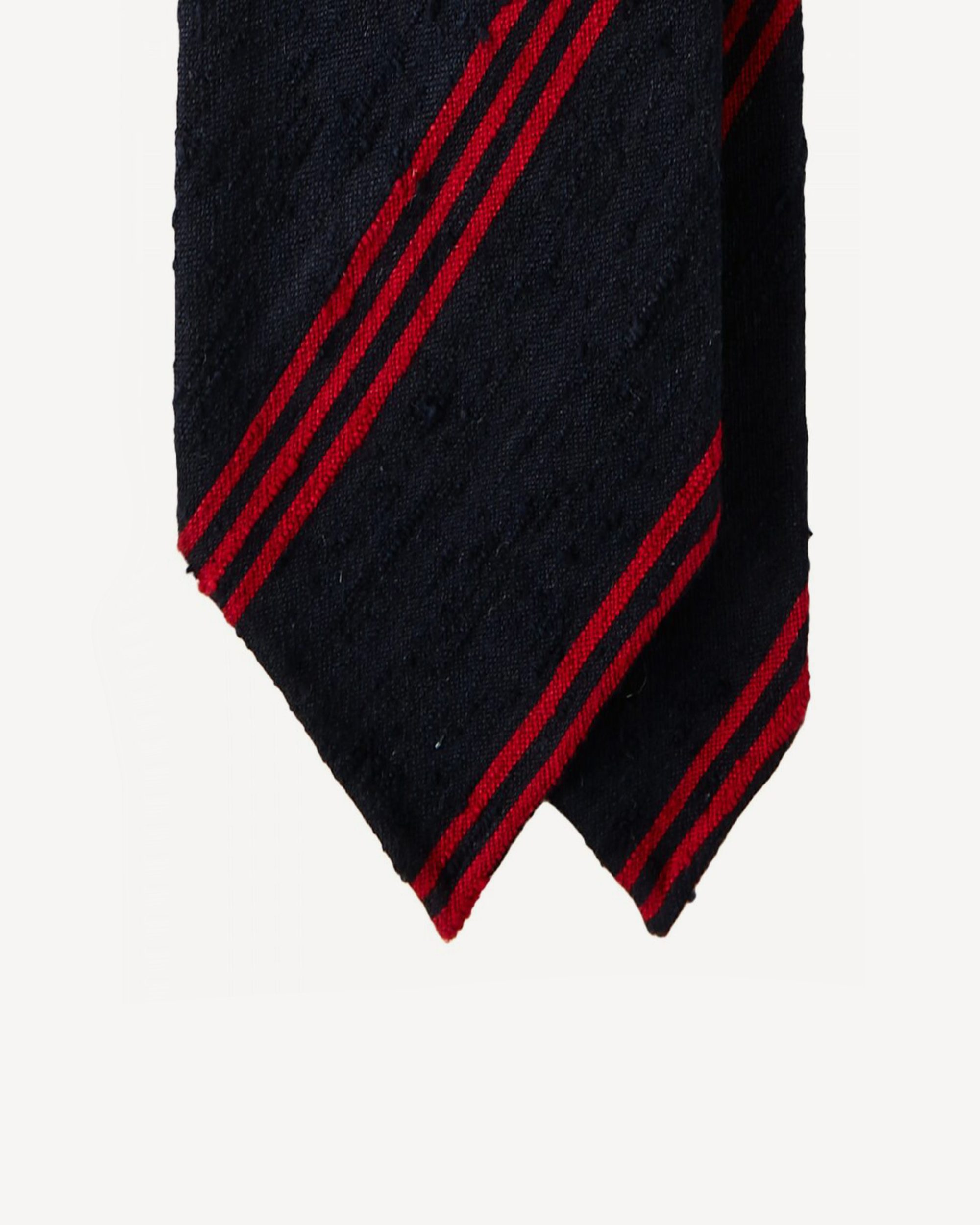 Navy, Red & White Striped Shantung Silk Tie