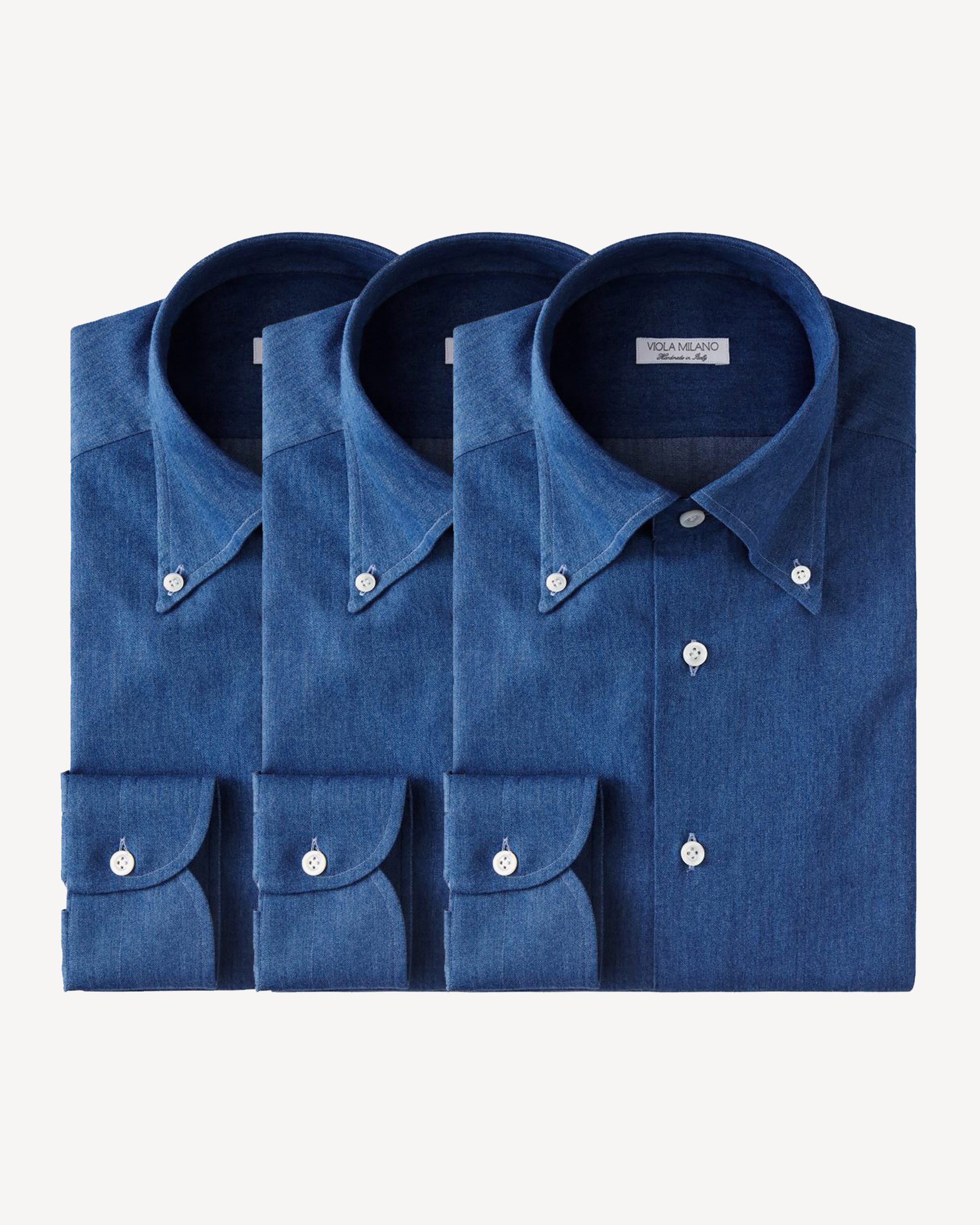3 Classic Solid Package Button-Down Collar Shirt - Denim | Viola Milano