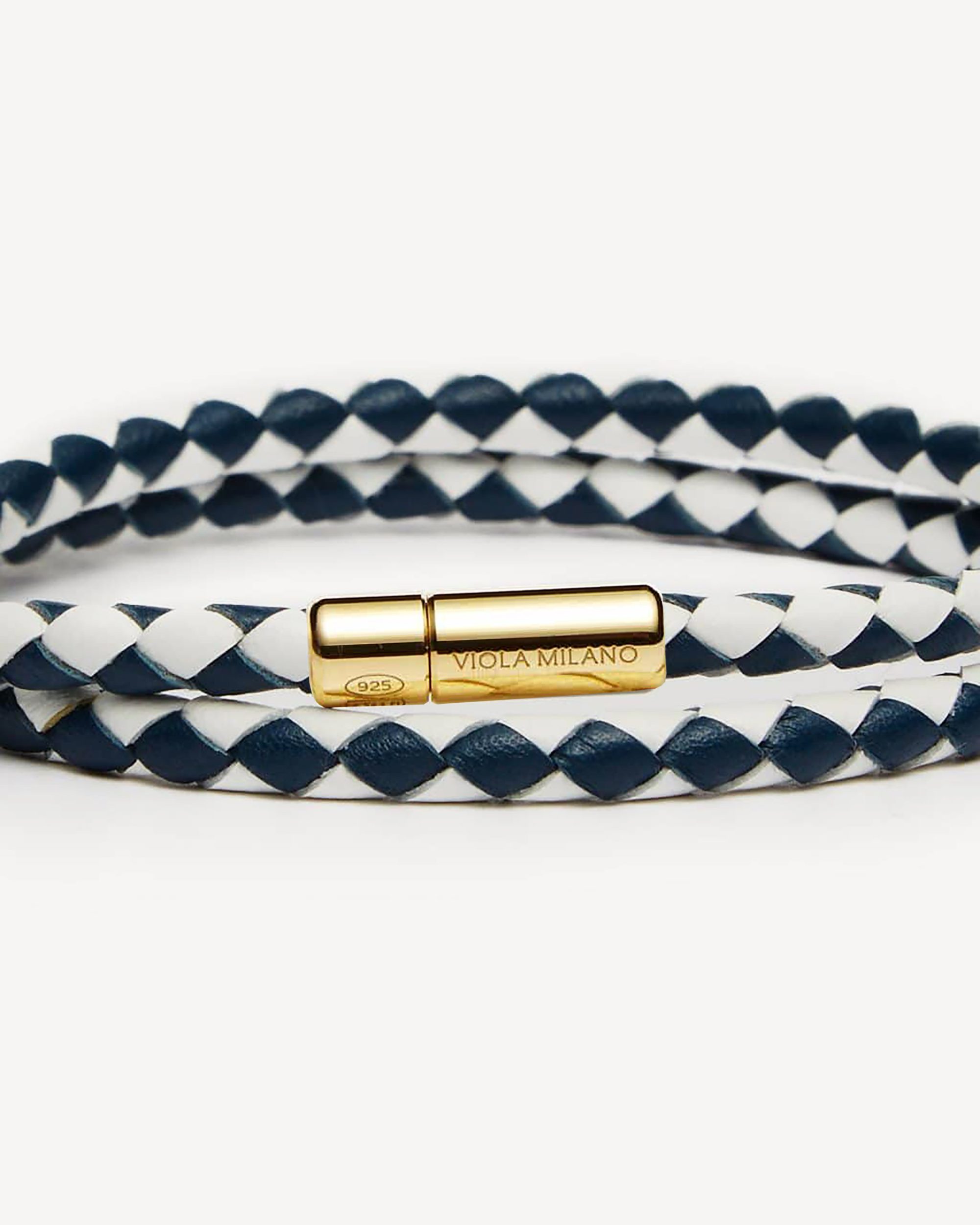 Blue - Double Braided Italian Leather bracelet • Viola Milano