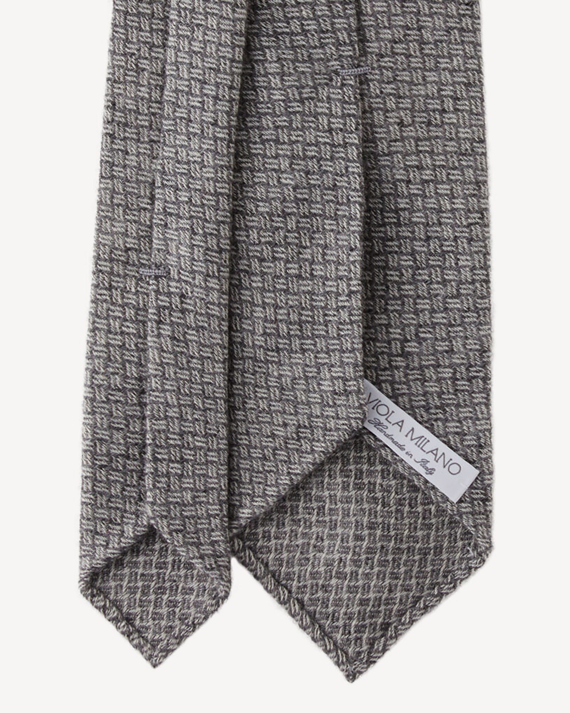 Mosaic Pattern 3-Fold 100% Italian Cashmere Tie - Grey | Viola Milano